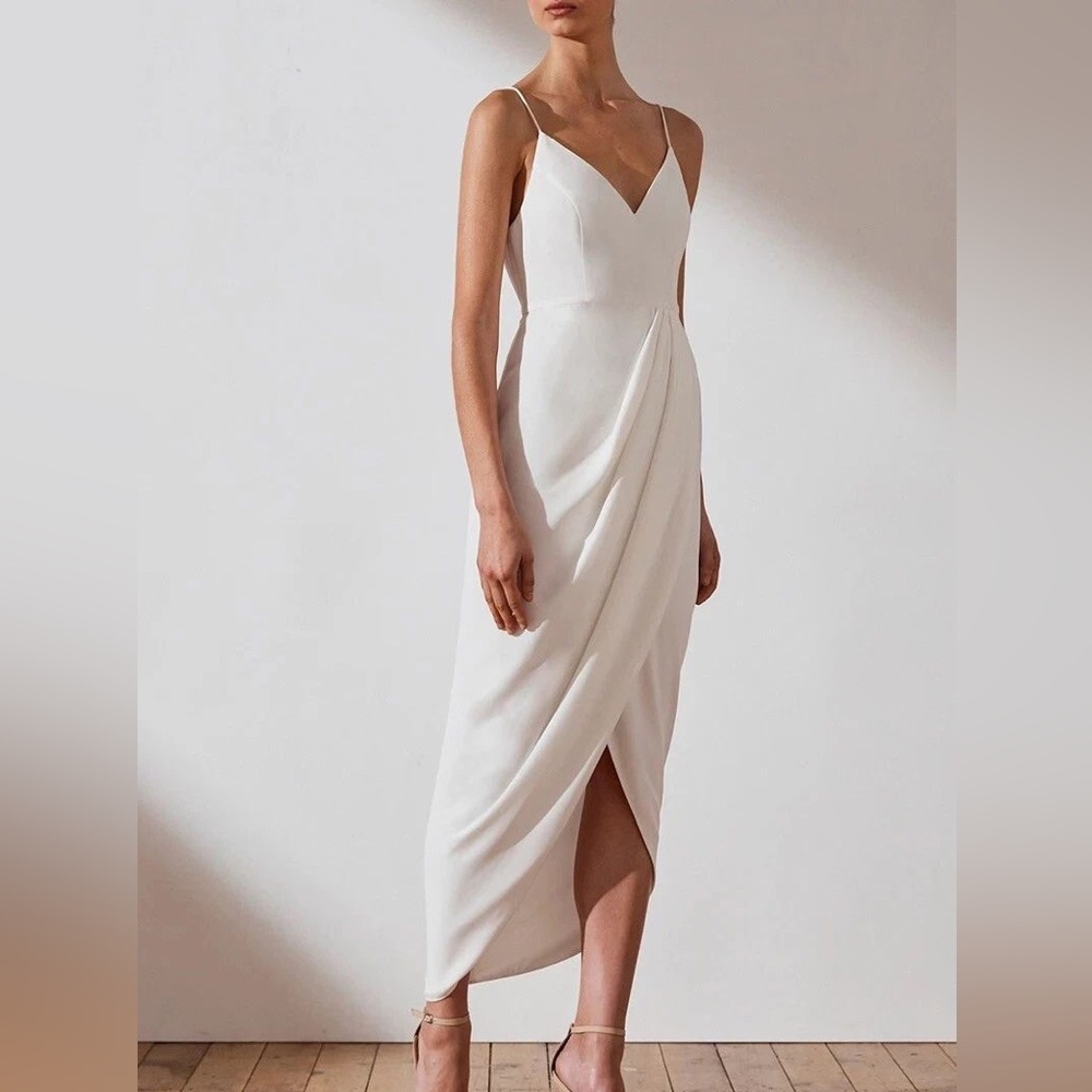 Shona Joy Cocktail Draped Dress in Ivory size US6